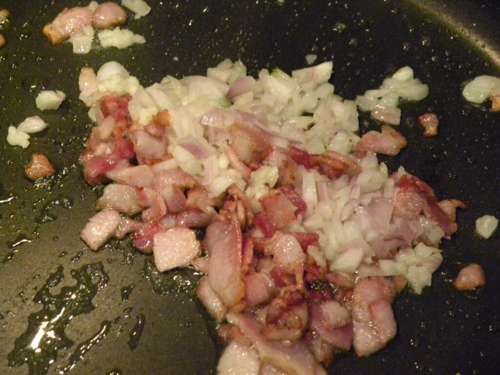 pancetta, shallots, garlic bacon, shallots, garlic