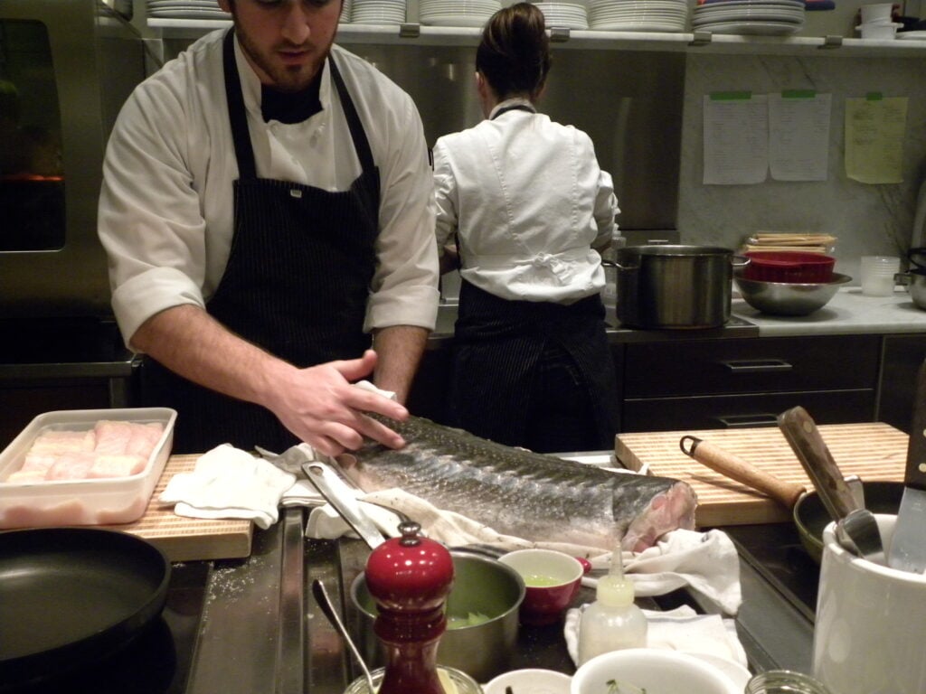 Chef Robert showing the Sturgeon